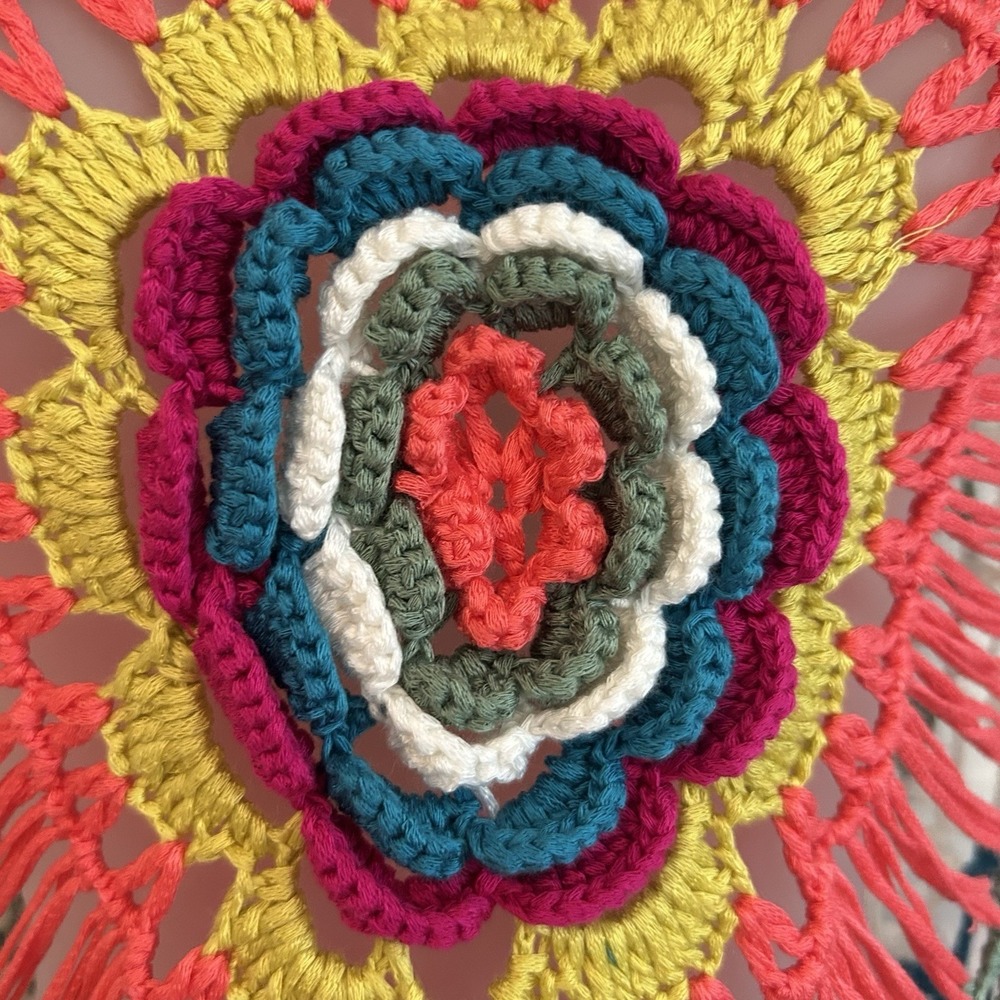 Crochet Top Sz S/M Colorful Open Knit Flower Festival Hippie Stretch Sleeveless - Picture 3 of 11